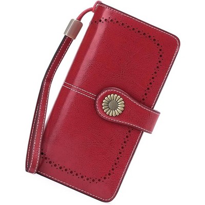 Hachikiko Leather RFID Blocking Wristlet Wallet - Large Capacity Credit Card Holder with 24 Card Slots & ID Windows