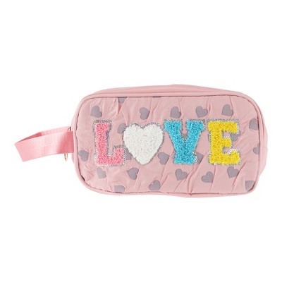 Unique Bargains Women Portable Side Handle Love Makeup Bag Pink 1 Pc