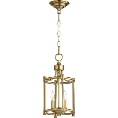 Quorum Lighting Rossington 2-Light Entry Pendant, Aged Brass, 8W x 16H, Dry Rated