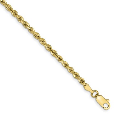 Black Bow Jewelry 2.75mm 10k Yellow Gold Diamond Cut Solid Rope Chain Anklet or Bracelet