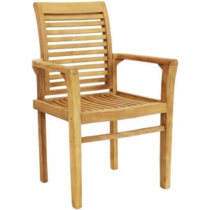 Sunnydaze Outdoor Solid Teak Wood with Light Stained Finish Slatted Patio Lawn Arm Chair - Light Brown - 1 of 4
