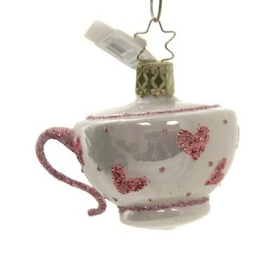 Inge Glas 1.75" Crazy Teacup Glittered Hearts  -  Tree Ornaments