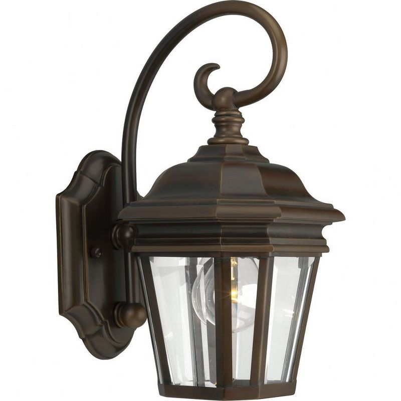 Progress Lighting Crawford 1-Light Wall Lantern in Oil Rubbed Bronze with Clear Beveled Glass Panels, 1 of 2