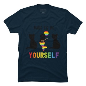 Adult Design By Humans Dare To Be Yourself Pride Cat Mermaid By Avocato T-Shirt - 1 of 2