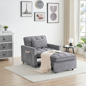 Single Recliner Velvet 3-in-1 Convertible Sofa Bed with Adjustable Back - 1 of 4