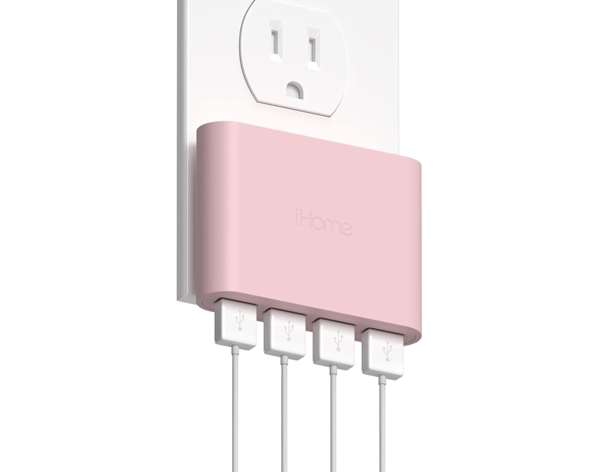 iHome Slim 4-Port USB Wall Charger, AC Pro Multiport Plug Adapter, Phone Charging Block with 4 Ports, Flat USB Wall Adapter for Home & Travel