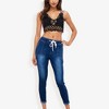 Anna-Kaci Women's Drawstring Waist Skinny Denim Jeans With Pockets And Cuffed Hem- Small, Blue - 2 of 4