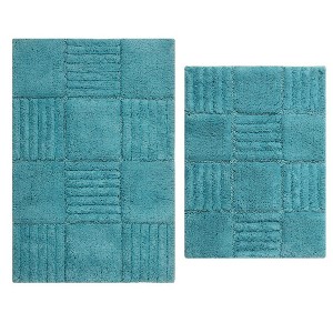 Knightsbridge Chakker Board 220 GSF Non Skid Back Bath Rug Set - 2- Piece - 17"x24" and 21"x34", Aqua - 1 of 2