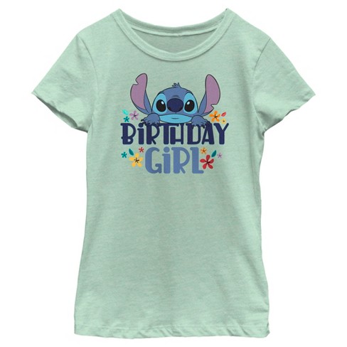 Girl's Lilo & Stitch Angel It's My Birthday Graphic Tee Light Pink Large 