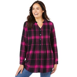 Woman Within Plus Size Pintucked Flannel Shirt - 1 of 4