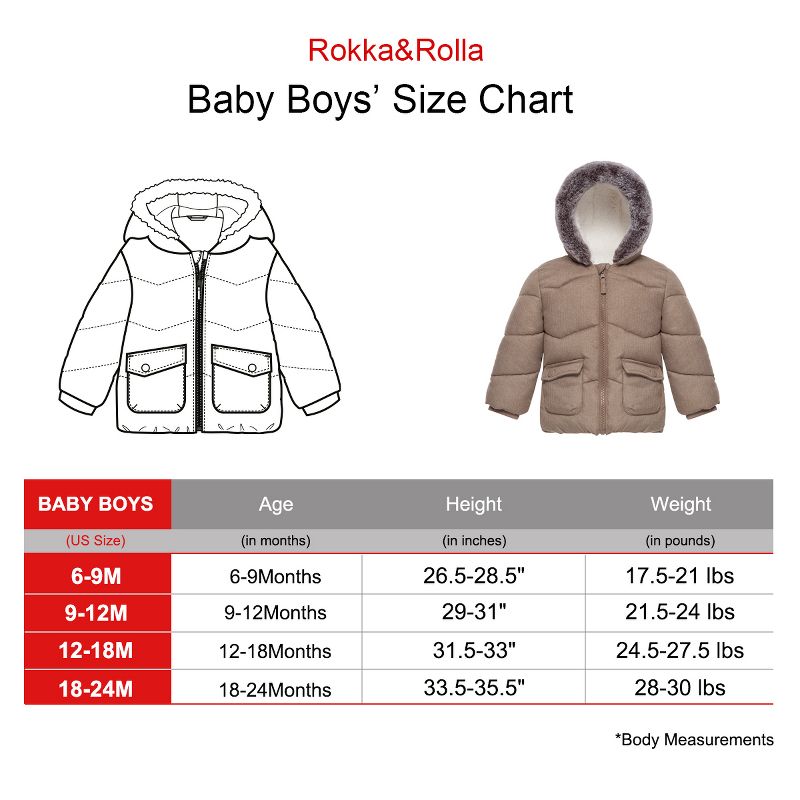 Rokka&Rolla Infant Toddler Boys' Puffer Coat Baby Hooded Winter Jacket, 3 of 13