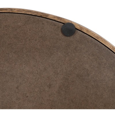 Rustic Brown Round Wood Tray with Black Metal Handles, 15.5" Diameter