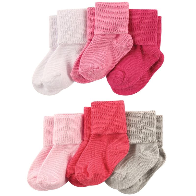 Luvable Friends Baby Girl Newborn and Baby Socks Set, Coral Pink, 1 of 3