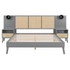 Okak Queen Size Platform Bed Frame with 2 Lamps Modern Solid Wood Bed with 2 Nightstands Noise-Free No Springs Required Easy to Assemble, Gray - 3 of 4