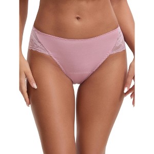 INSPIRE CHIC Women's Mid-Waisted Lace Full Coverage Briefs HI-Cut Period Leak Proof Ladies Underpants - 1 of 4