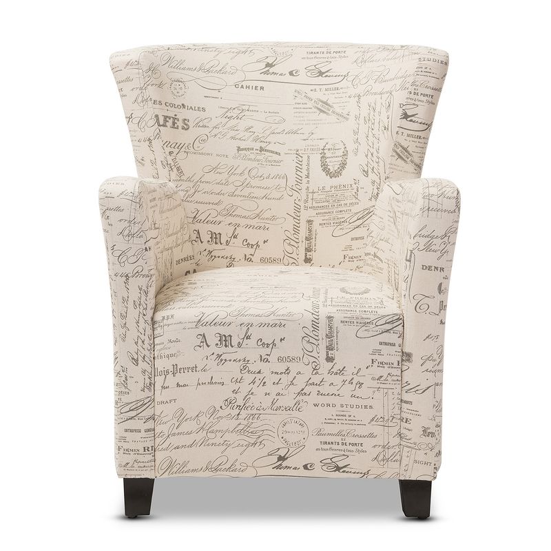 Benson French Script Patterned Fabric Club Chair and Ottoman Set - Beige - Baxton Studio, 3 of 8