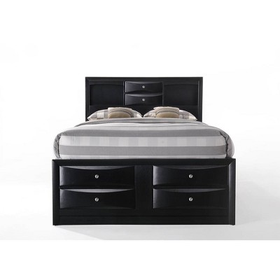 Elegant Full Double Captain's Bed with Upholstered Headboard and 8 Storage Drawers in Black