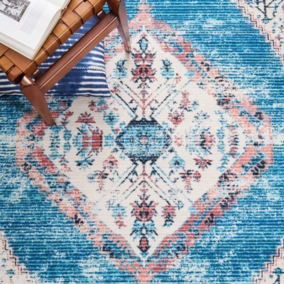 Ivory and Blue Rectangular Wool Blend Vintage Rug