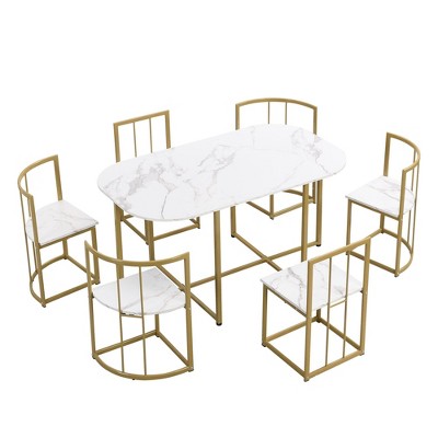 NicBex 7-Piece Dining Table Set for 6,Modern 31.5 Inch Kitchen Table & 6 Upholstered Dining Chairs with Metal Frame