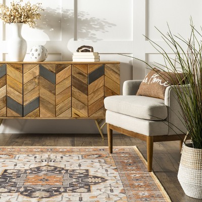 Transitional Easy-Care Beige Cotton Blend 8' x 10' Area Rug