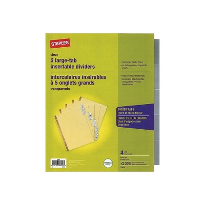 Staples Big Tab Blank Paper Dividers 5-Tab Clear 4/Pack (13514/14480)