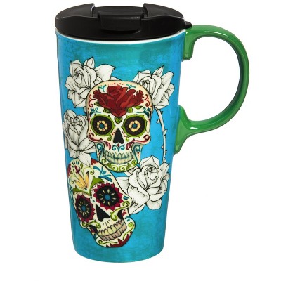 Evergreen Cypress Home Beautiful Day of the Dead Ceramic Perfect Cup - 4 x 5 x 7 Inches Indoor/Outdoor home goods For Kitchens, Parties and Homes