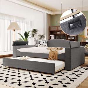 NicBex Twin/Full Size Teddy Fleece Daybed with Storage Armrests,Trundle and Latest Integrated Bluetooth Audio System - 1 of 4