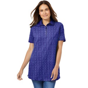 Woman Within Women's Plus Size Perfect Printed Short-Sleeve Polo Shirt - 1 of 4