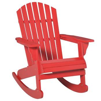 Outsunny Rustic Wooden Adirondack Rocking Chair Outdoor Lounge Chair Fire Pit Seating with Slatted Wooden Design for Patio, Backyard