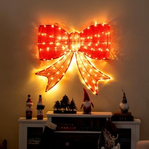 Costway 37” Lighted Christmas Bow Decoration with 150 Warm White LED Lights,2 Hanging Rings - 1 of 4