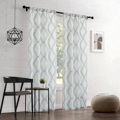 Set of 2 Modern Threads Sheer Diamond Curtain Panel, Cloud/Carbon : Target