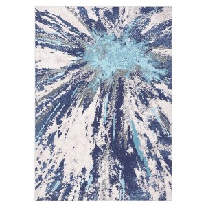 Washable Modern Abstract Rug Non Slip Low Pile Rug Soft Throw Floor Cover Foldable Indoor Carpet for Living Room Bedroom,Blue/5'x7' - 1 of 4
