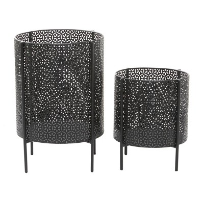 Set of 2 Metal Daisy Punched Planters Black - CosmoLiving by Cosmopolitan