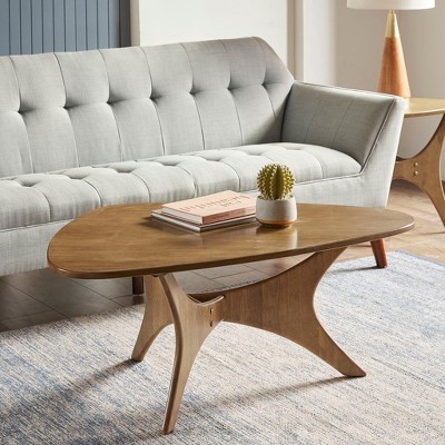 NicBex Simple Triangle Wood Coffee table with Cross Base,Small Brown Tea Table,Center Table for Living Room