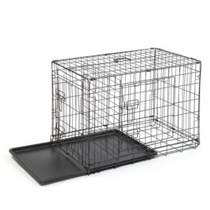 Munora 30" Folding Steel Pet Kennel, Cat & Dog Crate with Slide-Out Tray, Metal Wire Playpen, Black - 1 of 4