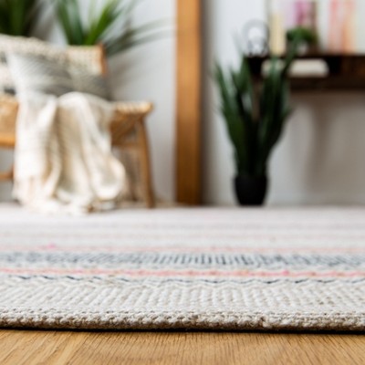Handwoven Pink and Beige Cotton Runner Rug, 2'3" x 8'