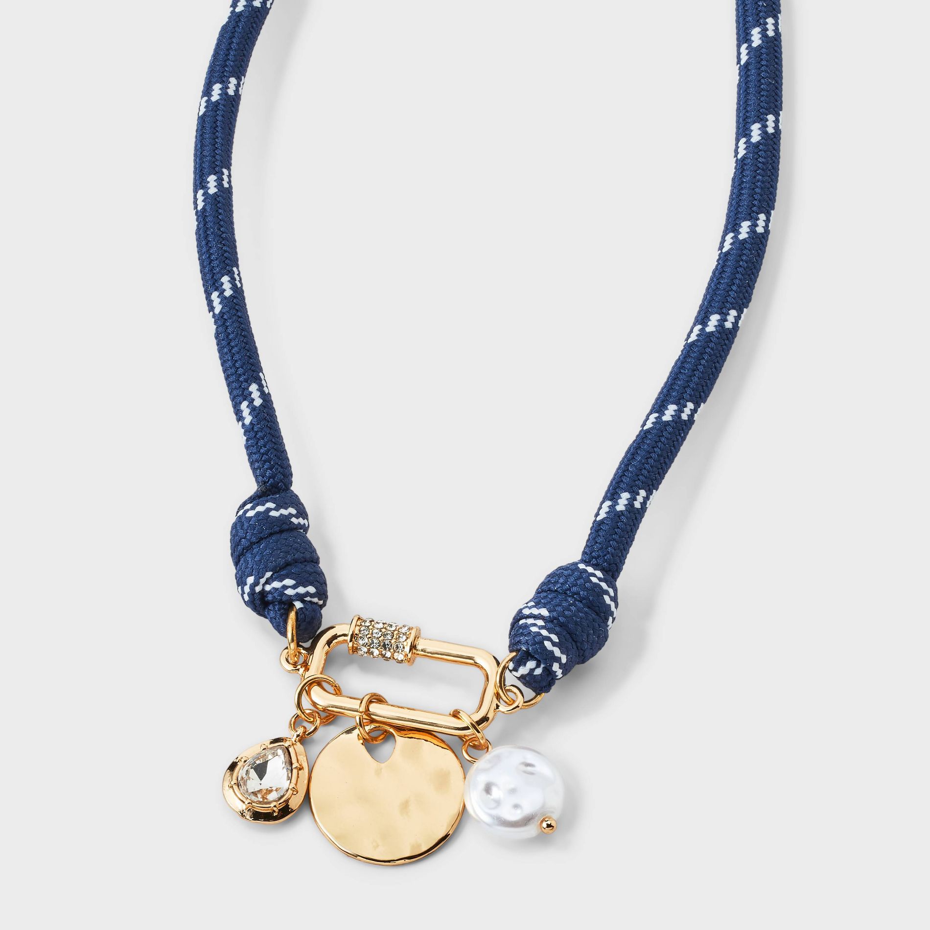 Corded Coin Pearl & Stone Pendant Necklace - A New Day™ Navy
