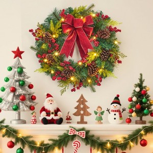 24 In Christmas Wreath for Front Door, Artificial Holiday Wreath with Pine Cones, Berries and Bow, Home Christmas Decoration - 1 of 4