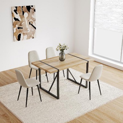 FURNIinspire Dining Tables 55" Modern Dining Table Set For 4, Rectangular Solid Wood Dining Table Metal Base And Legs, Suitable for Dining Room