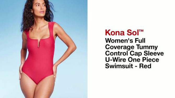 Women's Full Coverage Tummy Control Cap Sleeve U-Wire One Piece Swimsuit - Kona Sol™ Red, 2 of 8, play video