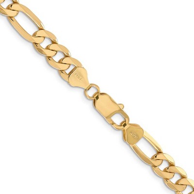 Black Bow Jewelry Men's 7.5mm, 14k Yellow Gold, Flat Figaro Chain Bracelet