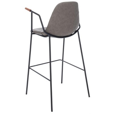 Ash Gray Leather and Metal Mid Century Bar Stool