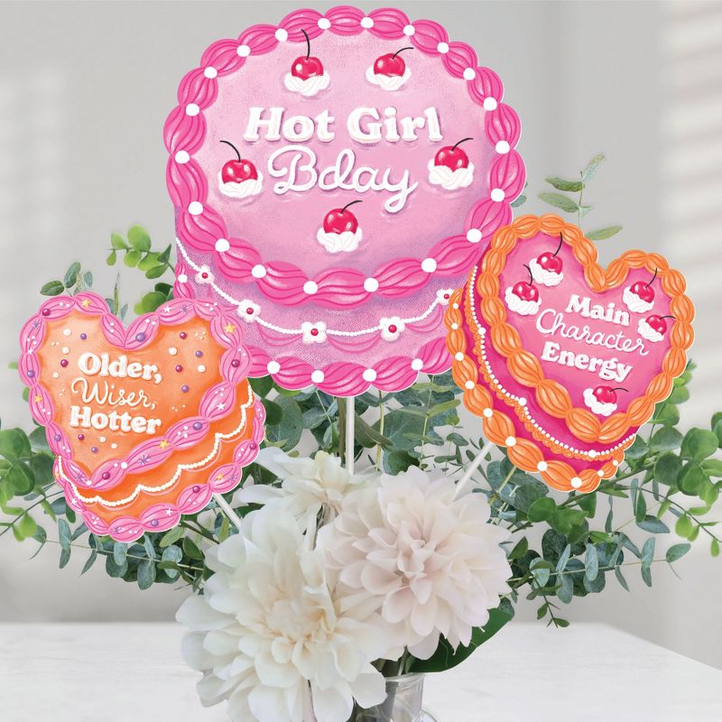 Big Dot of Happiness Hot Girl Bday - Vintage Cake Birthday Party Centerpiece Sticks - Table Toppers - Set of 15, 1 of 9