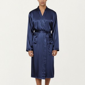 Anna-Kaci Men's Satin Robe with Waist Tie Belt and Front Pockets - 1 of 4