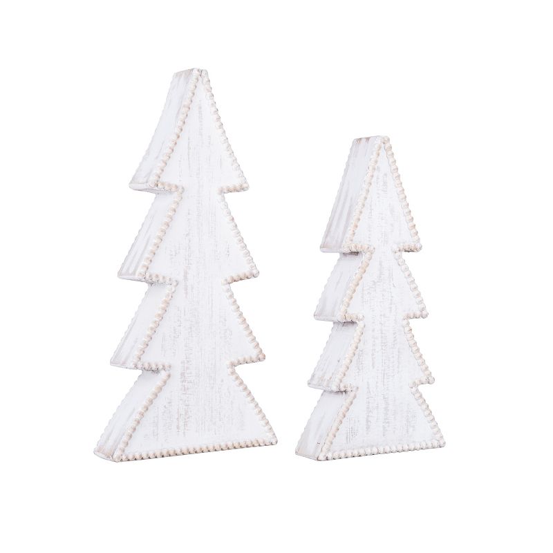Transpac Wood 19 in. Off-White Christmas Beaded Edge Tree Set of 2, 2 of 4