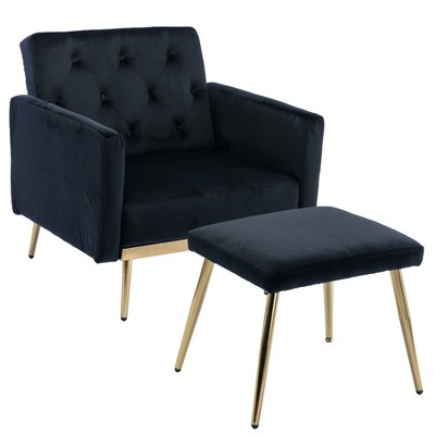 Modern Soft Velvet Upholstered Accent Chair With Armrests, Black ...