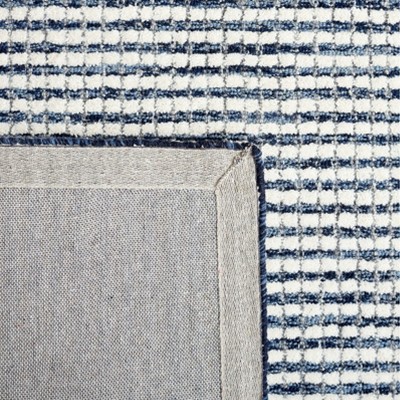Blue and Beige Abstract Hand Tufted Wool Runner Rug