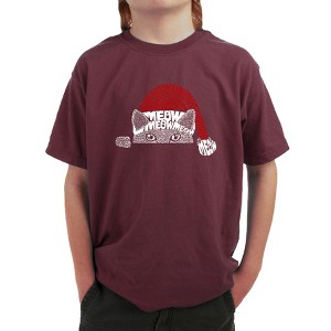 LA Pop Art Christmas Peeking Cat - Boy's Word Art T-Shirt - 1 of 4