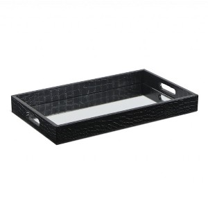 HomeRoots Black Faux Snakeskin Tray with Beveled Mirror - 1 of 4