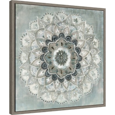 Neutral Mandala Abstract Canvas Print with Gray Frame